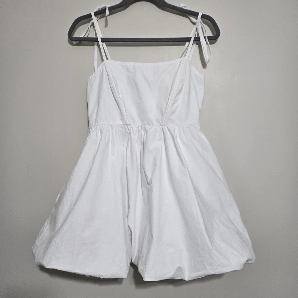 Oak + Fort White Bubble Hem Mini Dress Cotton Size M - Picture 2 of 13